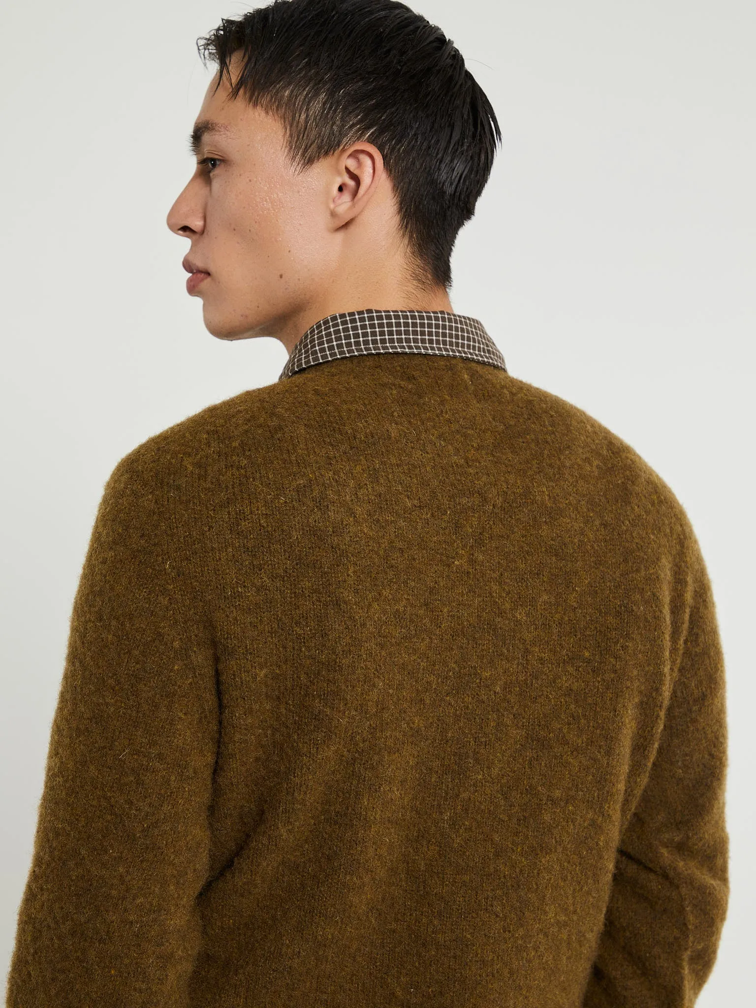 Birnir Brushed Lambswool Pullover in Dark Olive