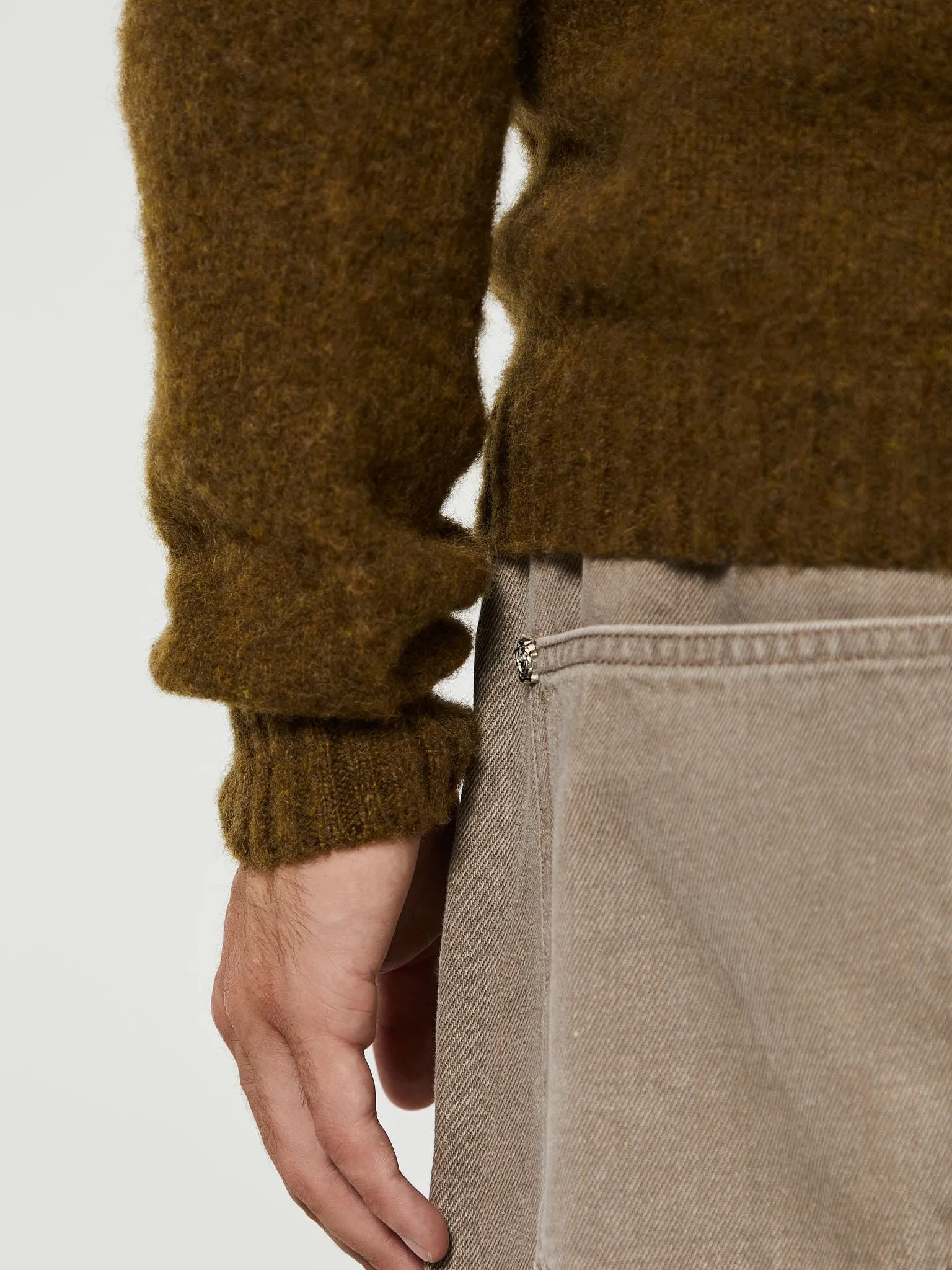 Birnir Brushed Lambswool Pullover in Dark Olive