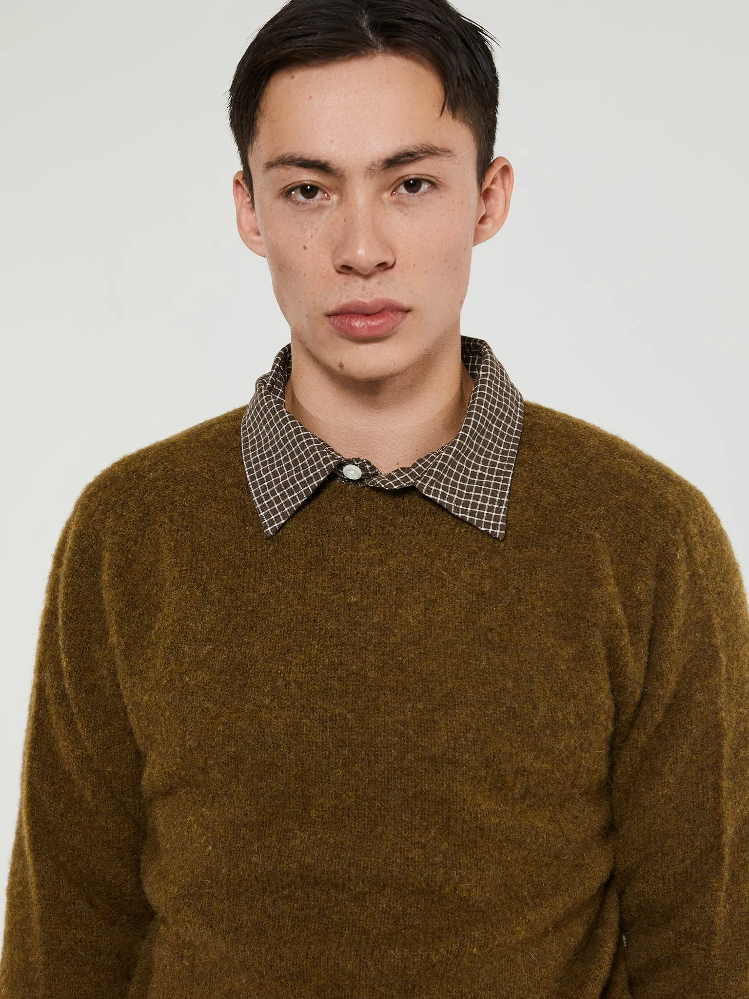 Birnir Brushed Lambswool Pullover in Dark Olive