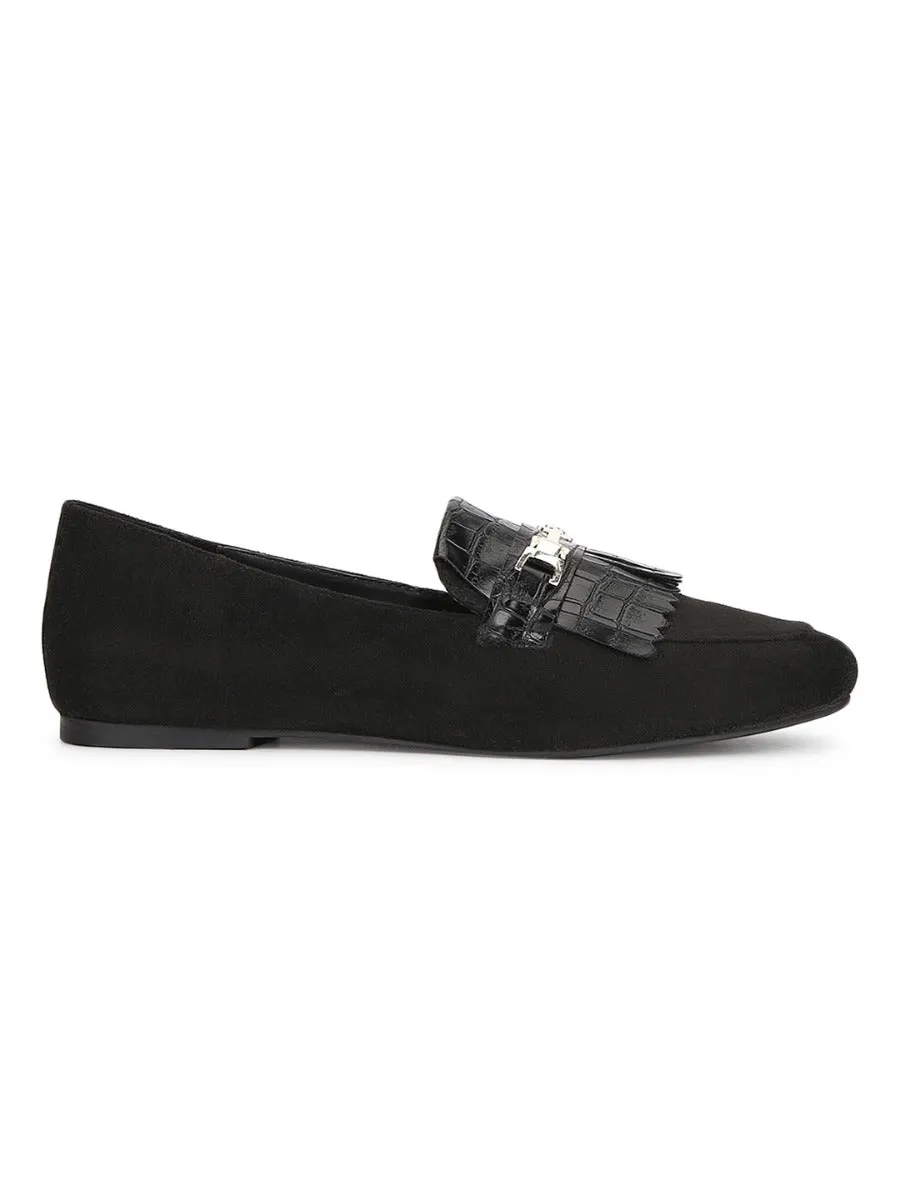 Black Micro Loafer Shoes With Buckle