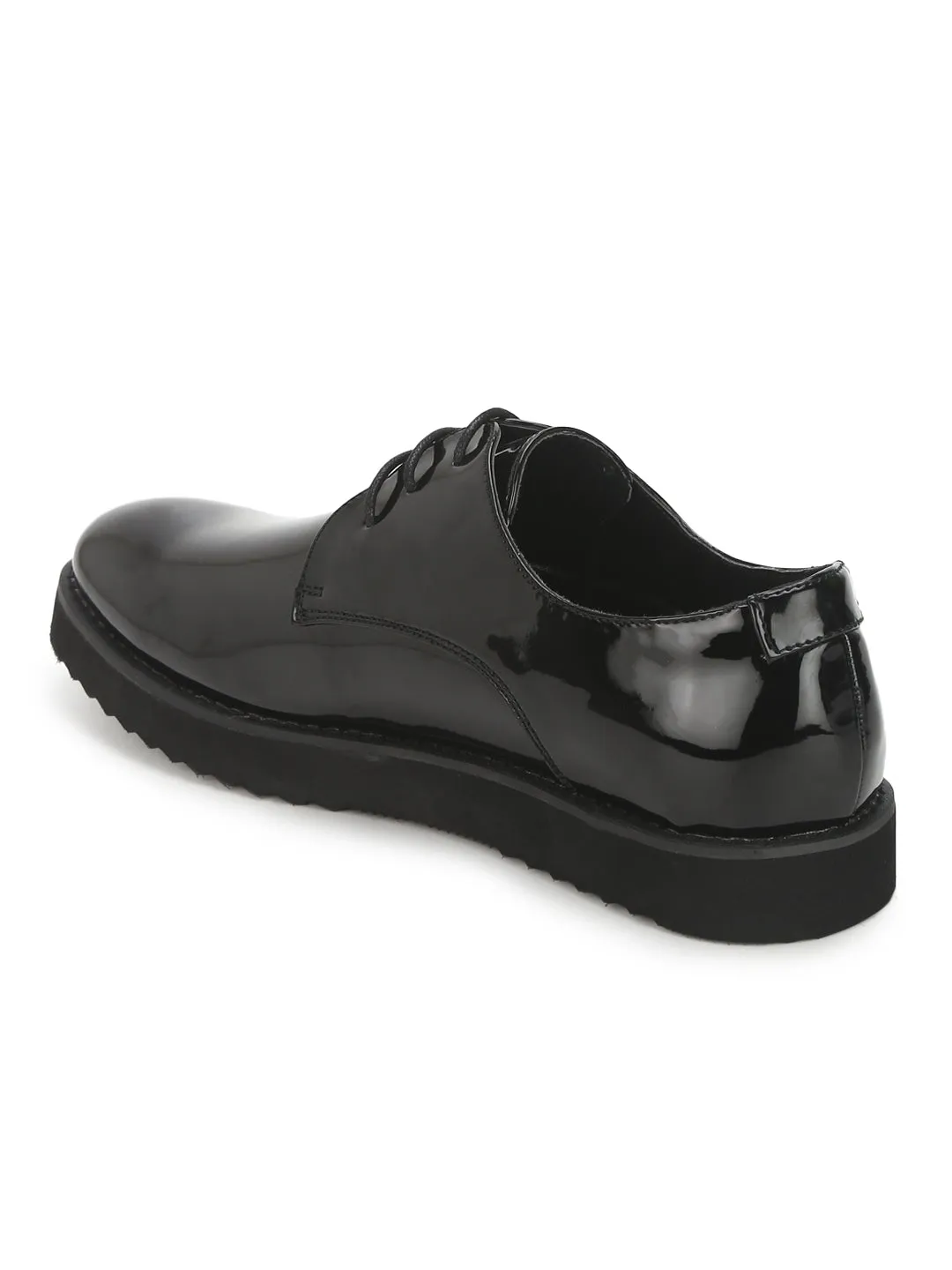 Black Patent Shiny Shortwing Blucher Men Lace-Up Shoes