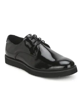 Black Patent Shiny Shortwing Blucher Men Lace-Up Shoes