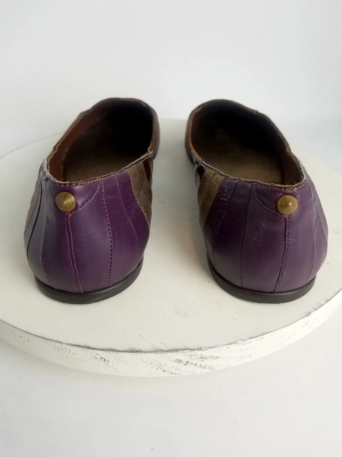 Cydney Mandel Anthropologie Size 10 Bronze & Plum Patchwork Ballet Flats