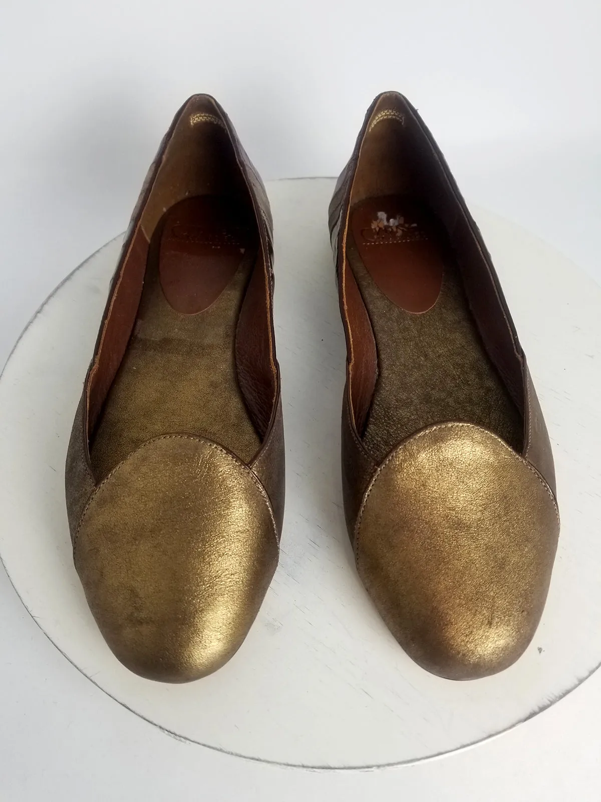 Cydney Mandel Anthropologie Size 10 Bronze & Plum Patchwork Ballet Flats