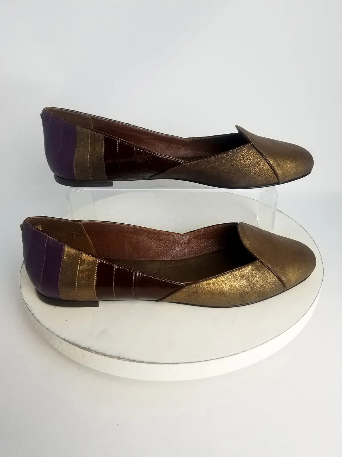 Cydney Mandel Anthropologie Size 10 Bronze & Plum Patchwork Ballet Flats