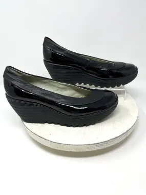 Fly London Size 9/9.5 (40) Black Patent Wedge Heels