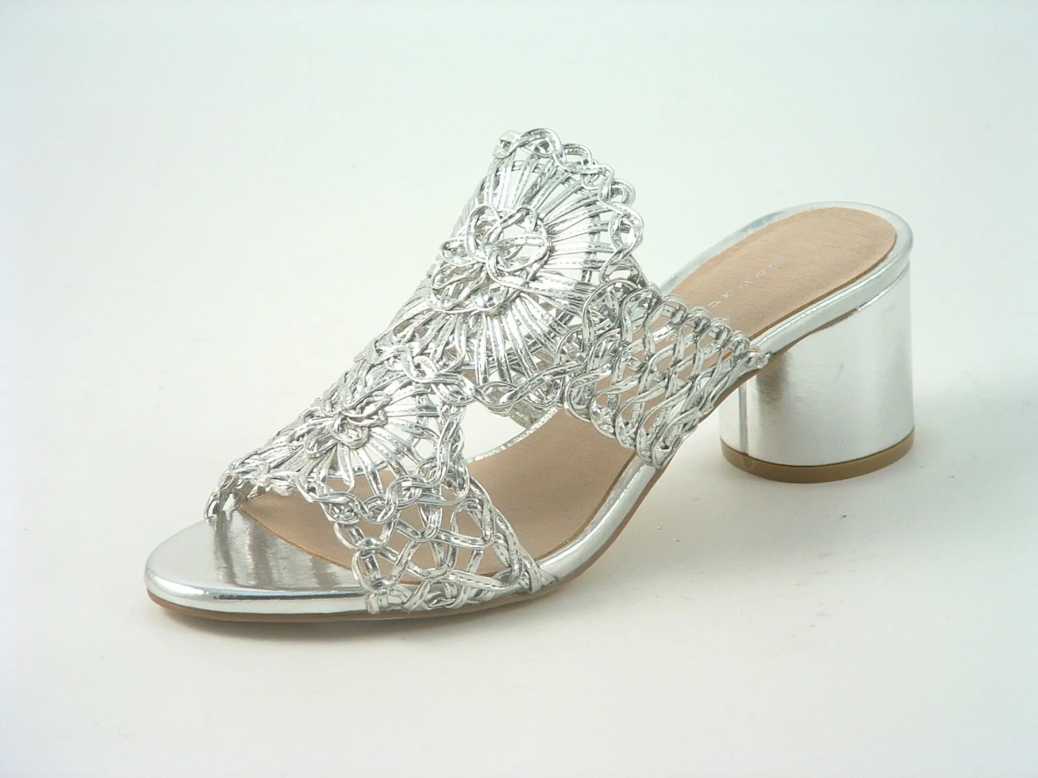 Glitz Shoes Interweave Mesh Peep Toe Mid Heel Sandal