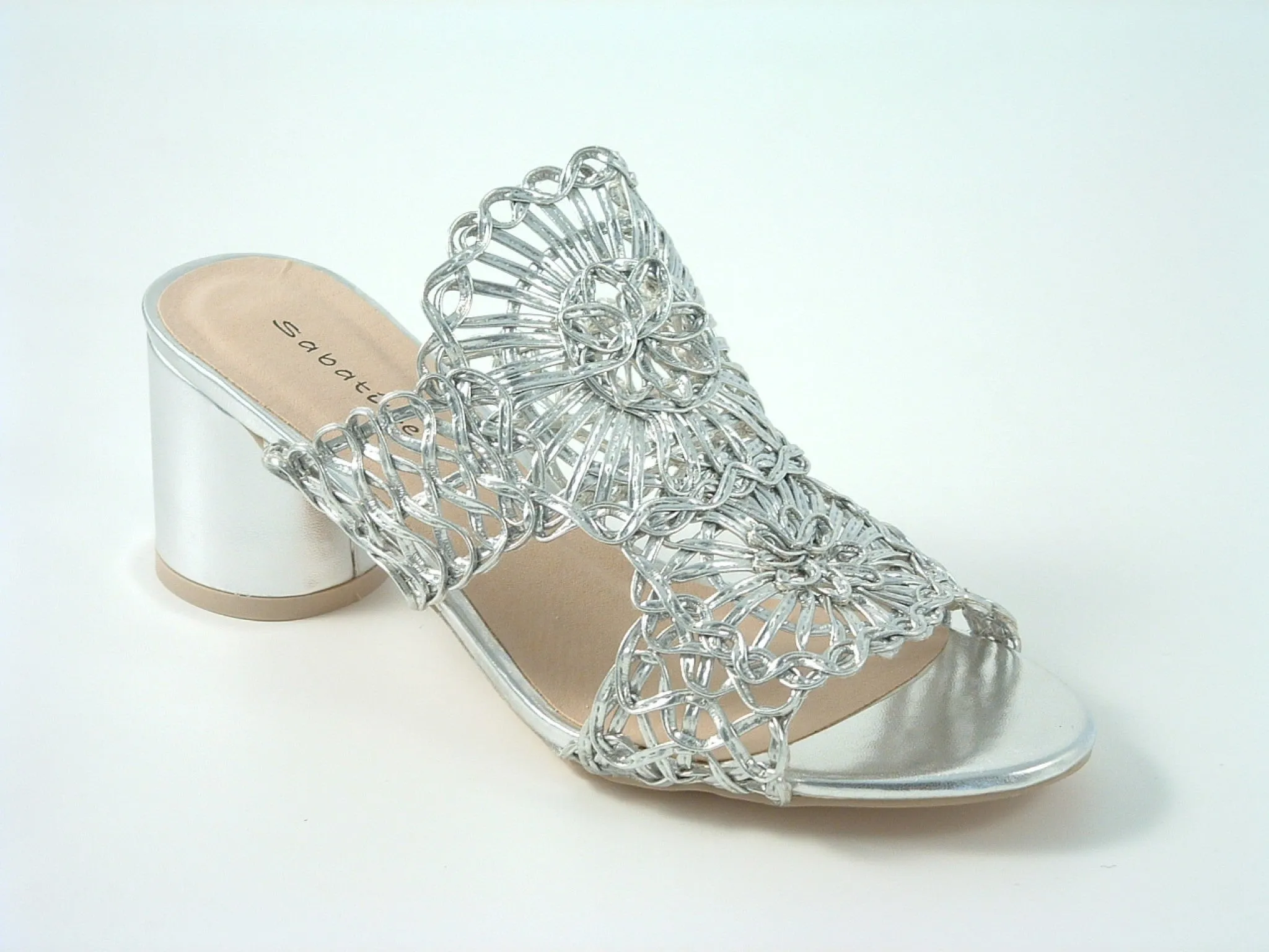 Glitz Shoes Interweave Mesh Peep Toe Mid Heel Sandal