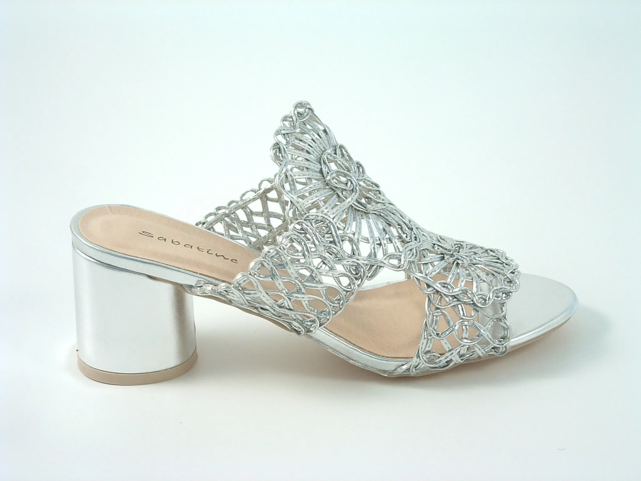 Glitz Shoes Interweave Mesh Peep Toe Mid Heel Sandal