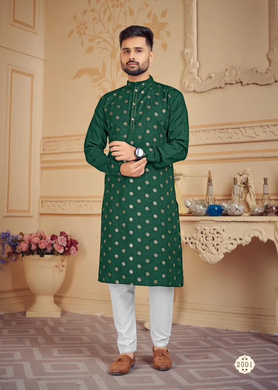 Green Cotton Men's Kurta with Pajama