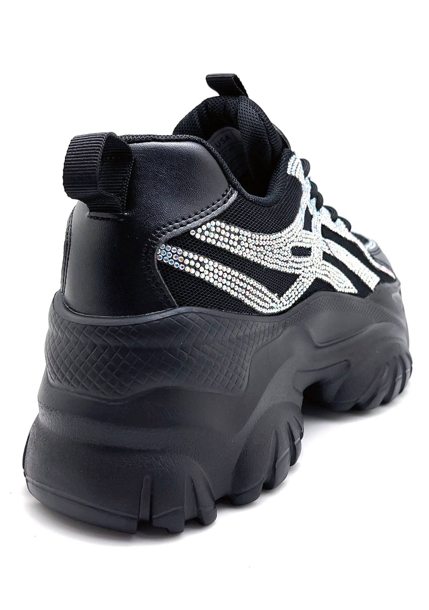 HANNA 02 Endless Mode Rhinestone Black Platform Sneakers