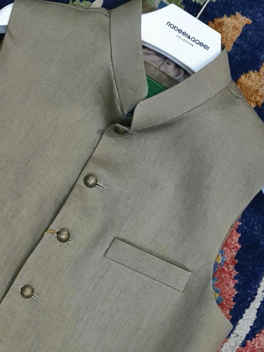 Nabeel & Aqeel Waistcoat Olive Brass Button Men NWCB0056