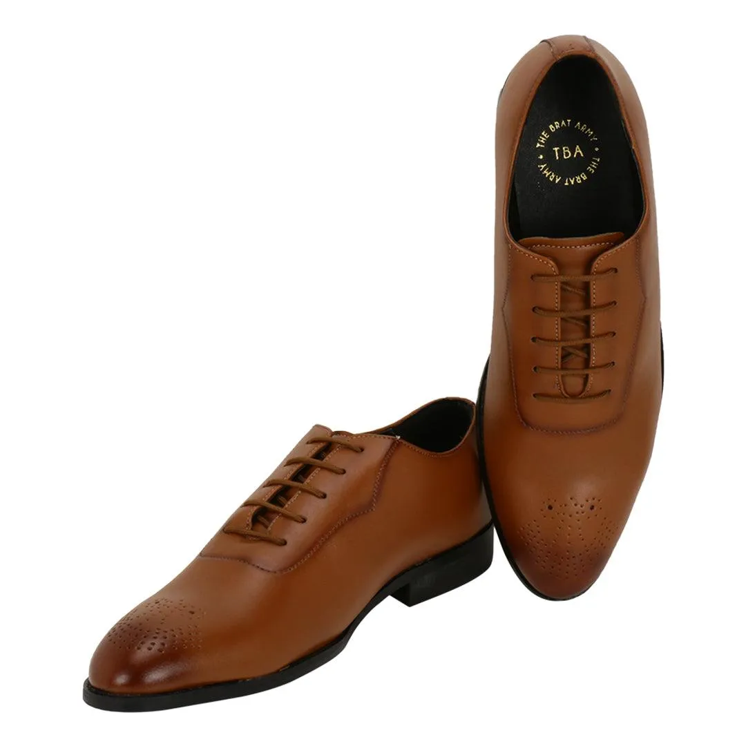 Novara Tan Medallion-Toe  Oxfords