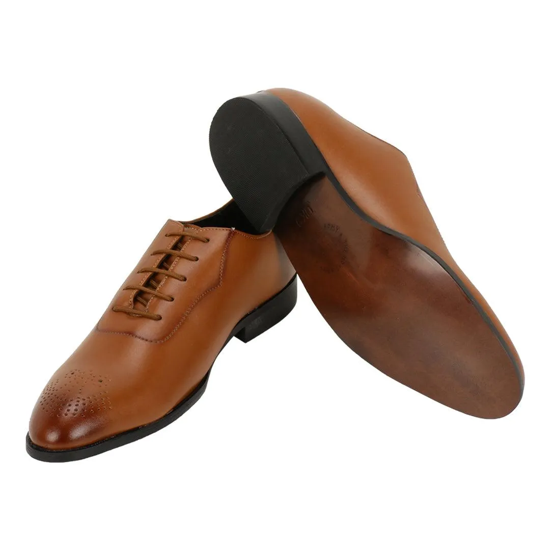 Novara Tan Medallion-Toe  Oxfords