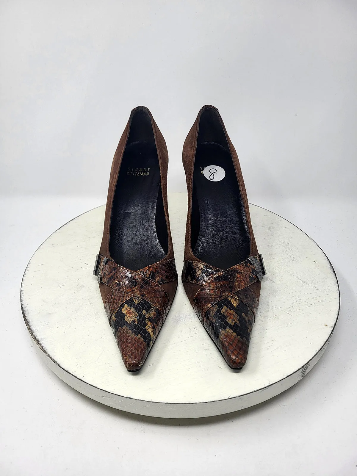 Stuart Weitzman Size 8 Brown Suede Snake Pumps