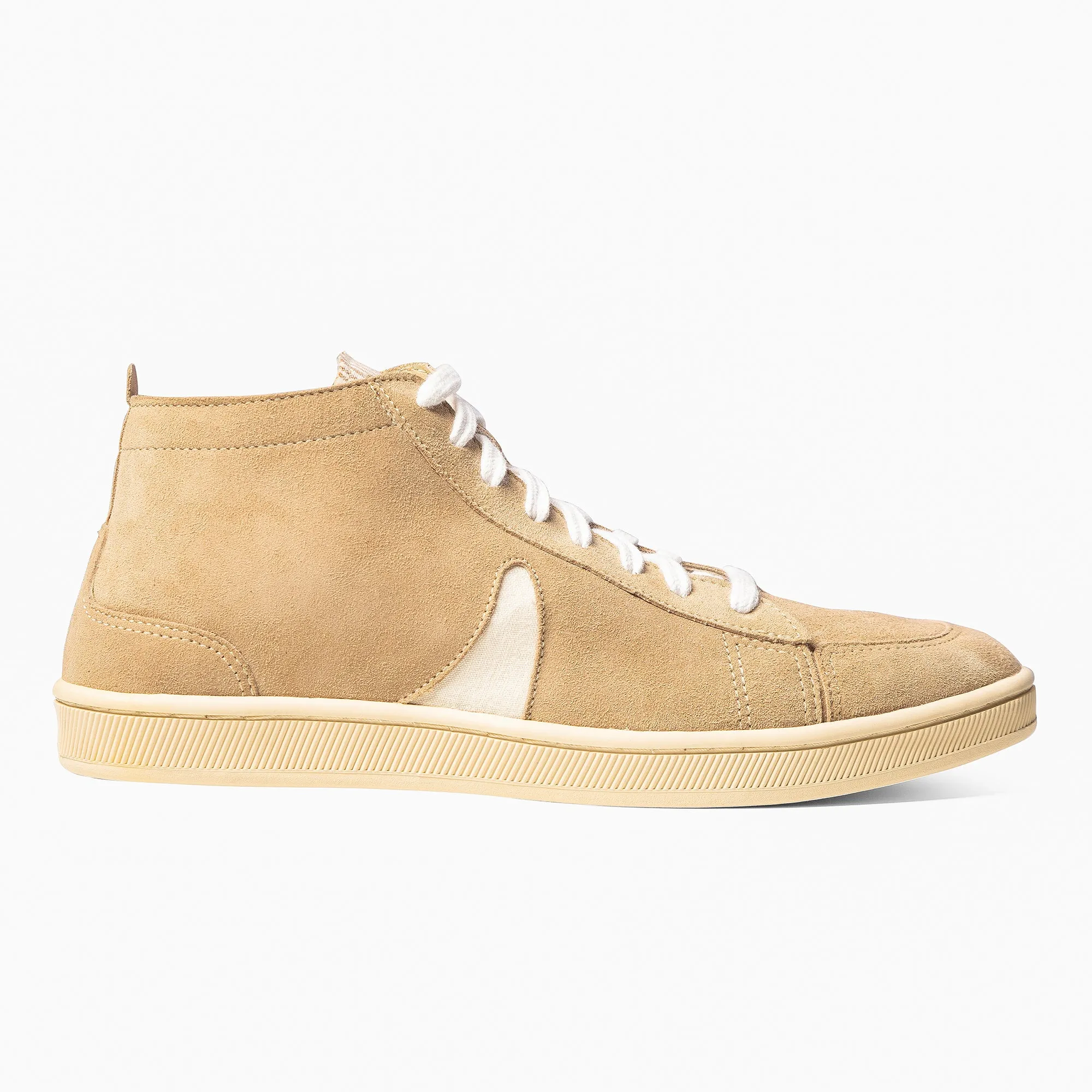 Tan Suede White Horn Lamu High Top Sneakers