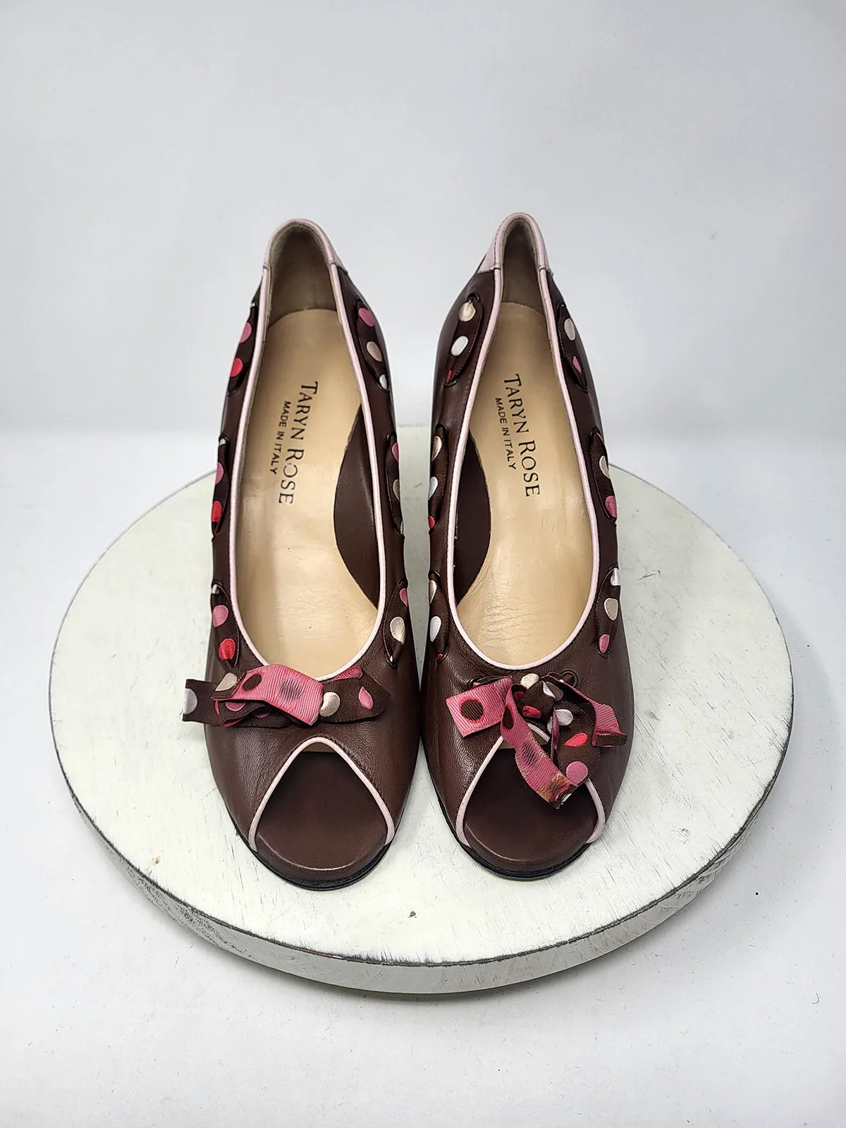 Taryn Rose Size 9/9.5 (39.5)  Brown & Pink Polka Dot Heels