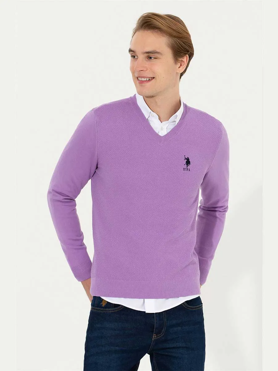 USPA Men Jumper V/Neck Kintted Lilac VR034 USPJR277 USPA