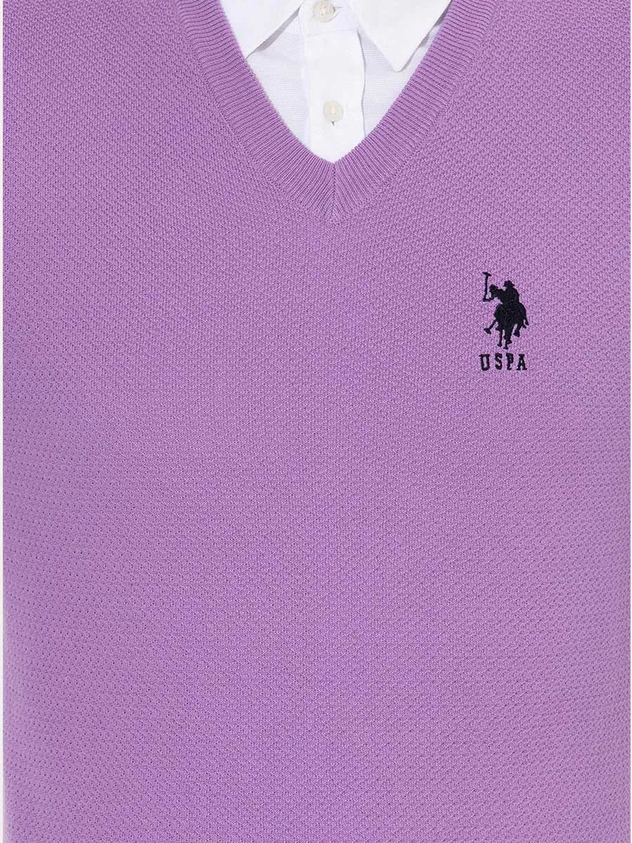 USPA Men Jumper V/Neck Kintted Lilac VR034 USPJR277 USPA