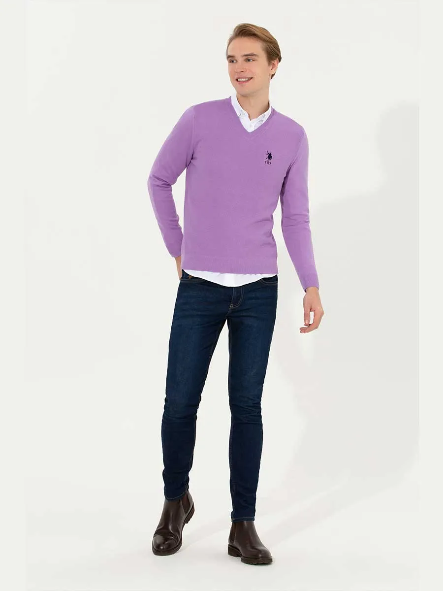 USPA Men Jumper V/Neck Kintted Lilac VR034 USPJR277 USPA