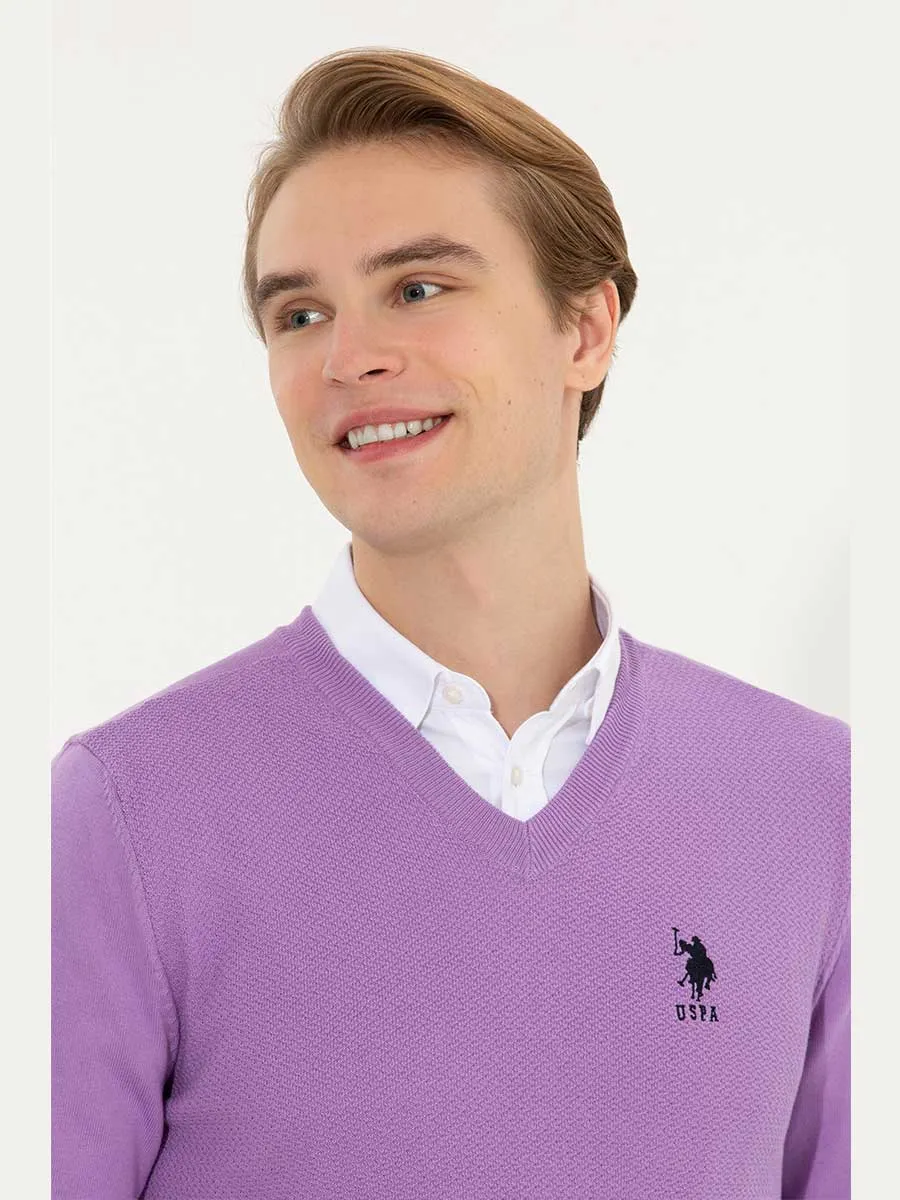 USPA Men Jumper V/Neck Kintted Lilac VR034 USPJR277 USPA