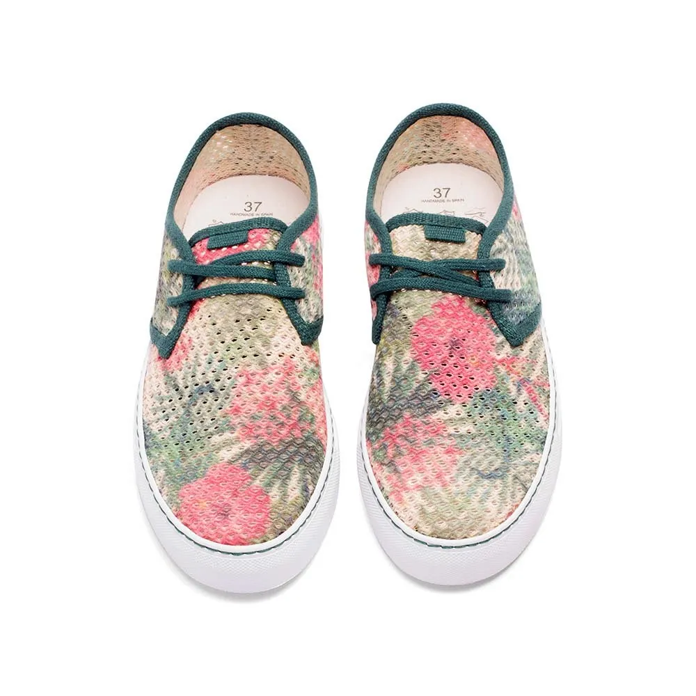 Vegan sneaker mesh white flowers SID014