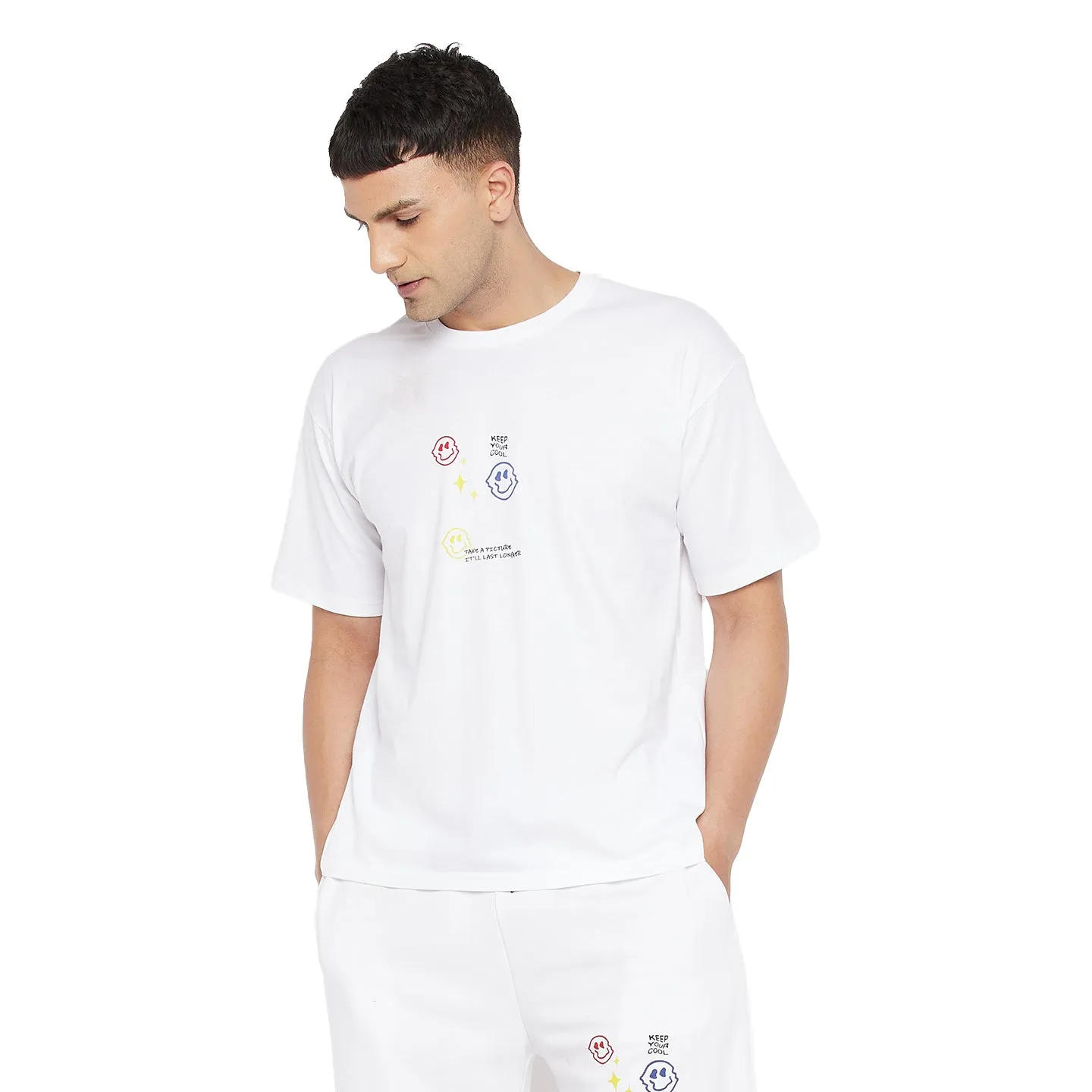 White Smiley Oversized Graphic Tshirt