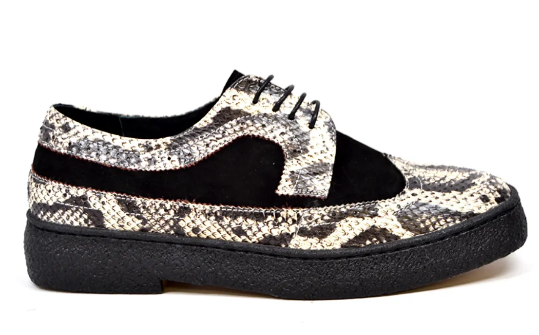 Wingtips Black Suede & Python Low Cut